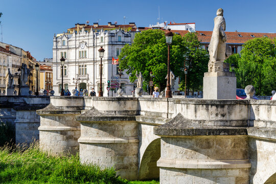 San Pablo bridge and Correos building in Burgos, castilla y leon, spain.