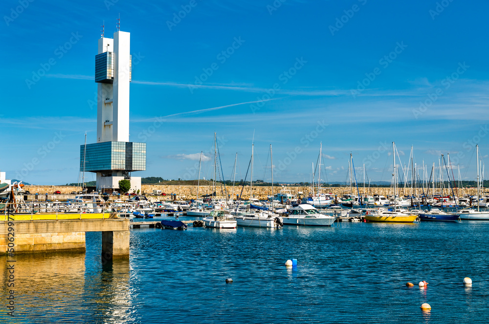 Sticker yachts in marina at a coruna in galicia, spain