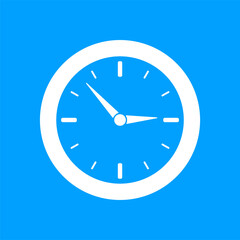 Clock icon isolated on blue background. Vector illustration.