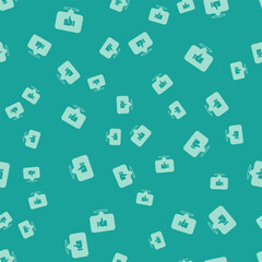Green Dislike in speech bubble icon isolated seamless pattern on green background. Vector
