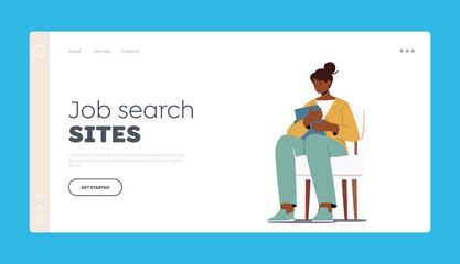 Human Resources, Hr Recruitment Landing Page Template. Young African Woman Candidate with Cv in Hand Waiting Interview
