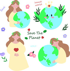 Naklejka premium Collection of environmental stickers with slogans - environmental protection. Set of decorative design elements. Flat cartoon colorful vector illustration.