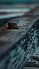 close up of metal nut with a bolt in a wooden product