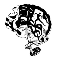 right cerebral hemisphere creative. Vector creative illustration of human brain with icon and tag word on white background.