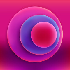Abstract composition of rounded pink and purple figures on a dark pink background