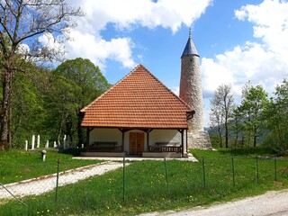 Old mosque in village Umoljani made from stone, mountain Bjelasnica, Bosnia and Herzegovina