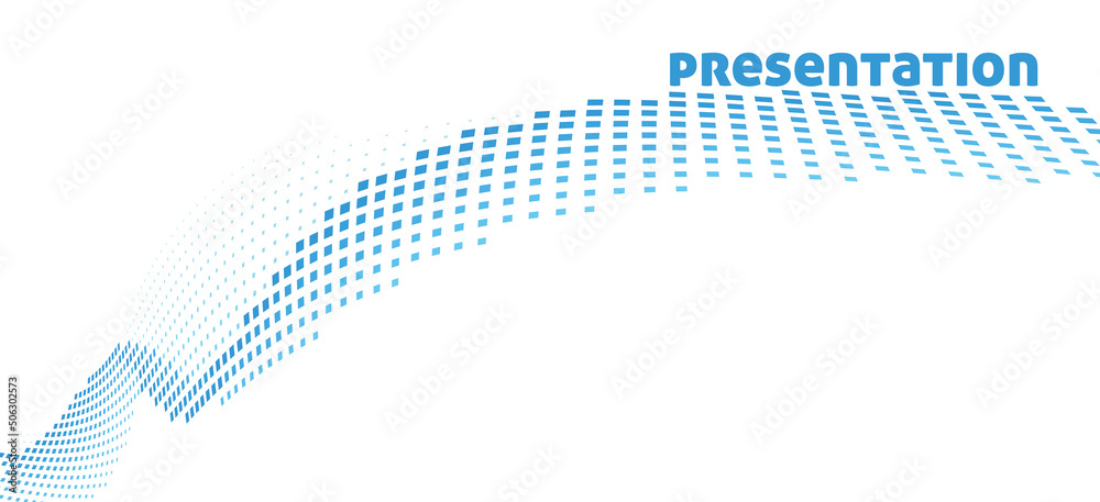 Poster Blue curved presentation line with halftone effect. Vector graphics
