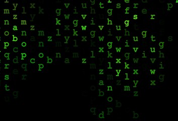Fototapeta na wymiar Dark green vector background with signs of alphabet.