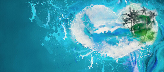 Summer holidays memories from beach. Watercolor card design