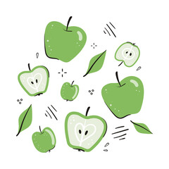 Hand drawn illustration of green apples