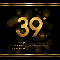 39 years anniversary celebration logotype with gold color and ribbon for booklet, leaflet, magazine, brochure poster, banner, web, invitation or greeting card. Vector illustrations.