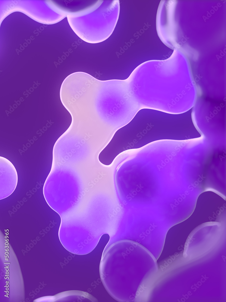Aufkleber Flowing neon liquid blobs. 3d rendering abstract background. Futuristic art. Digital illustration