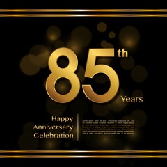 85 years anniversary celebration logotype with gold color and ribbon for booklet, leaflet, magazine, brochure poster, banner, web, invitation or greeting card. Vector illustrations.