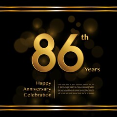 86 years anniversary celebration logotype with gold color and ribbon for booklet, leaflet, magazine, brochure poster, banner, web, invitation or greeting card. Vector illustrations.