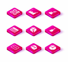 Fototapeta premium Set Chalkboard, XYZ Coordinate system, Calculator, Graph, schedule, chart, diagram, Ringing bell, Feather and inkwell and icon. Vector