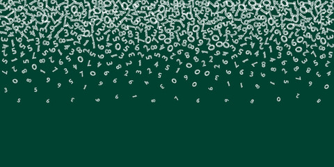 Falling sketch chalk numbers. Math study concept with flying digits. Wondrous back to school mathematics banner on blackboard background. Falling numbers vector illustration.