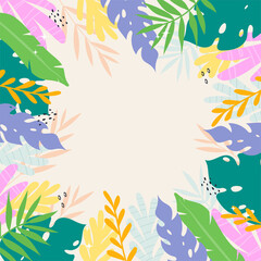 Fototapeta na wymiar Summer tropical background with leaves and plants