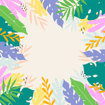 Summer tropical background with leaves and plants