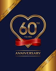 60 years anniversary celebration logotype with golden color, for booklet, leaflet, magazine, brochure poster, banner, web, invitation or greeting card. Vector illustrations.