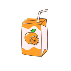 Orange juice box with straw vector illustration in cute cartoon style isolated on white background