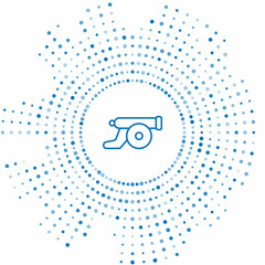 Blue line Ramadan cannon icon isolated on white background. Abstract circle random dots. Vector