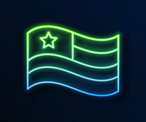 Glowing neon line American flag icon isolated on blue background. Flag of USA. United States of America. Vector