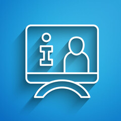 White line Television report icon isolated on blue background. TV news. Long shadow. Vector