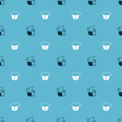 Set Milk jug or pitcher and glass and Yogurt container on seamless pattern. Vector