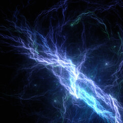 Abstract background, smooth blue lines on a black background