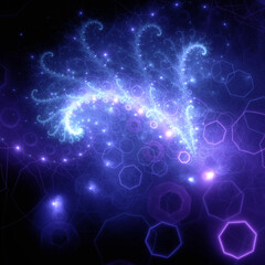 Abstract background, smooth blue lines on a black background