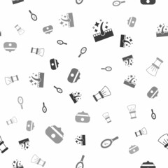Set Oil for hair care treatment, Hand mirror, Shaving brush and Gel wax styling on seamless pattern. Vector