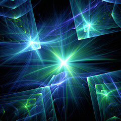 Abstract background, smooth blue lines on a black background