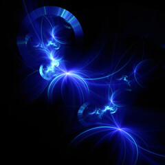 Abstract background, smooth blue lines on a black background