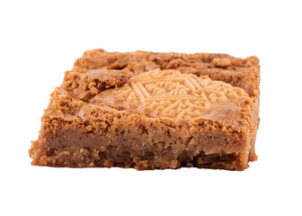 close up of a piece of    cake iwith  cookies solated on white background