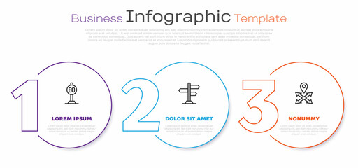 Set line Speed limit traffic, Road sign and Location. Business infographic template. Vector