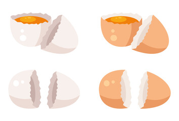 Broken egg isolated set collection. Vector flat cartoon graphic design illustration