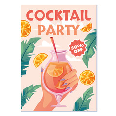 Cocktail alcohol party resort bar pub flyer cover concept. Vector flat cartoon graphic design illustration