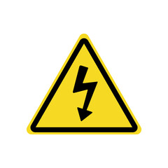 High voltage lightning triangle safety sign, black yellow electric power warning label vector