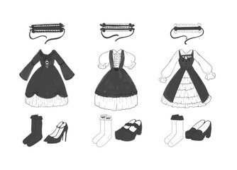 ロリータファッションのイラストセット