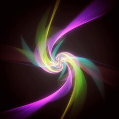暗闇に渦巻くカラフルな光線の3Dイラスト