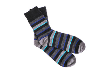 Pair of male striped socks isolated on white background