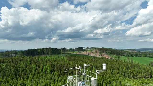 Station science atmospheric research drone aerial weather meteorology international Rajec sunshine pyranometer, mountain spruce eddy covariance, measurement solar radiation scientific, bark beetle