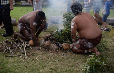 Australian Aboriginal smoking ceremony. 