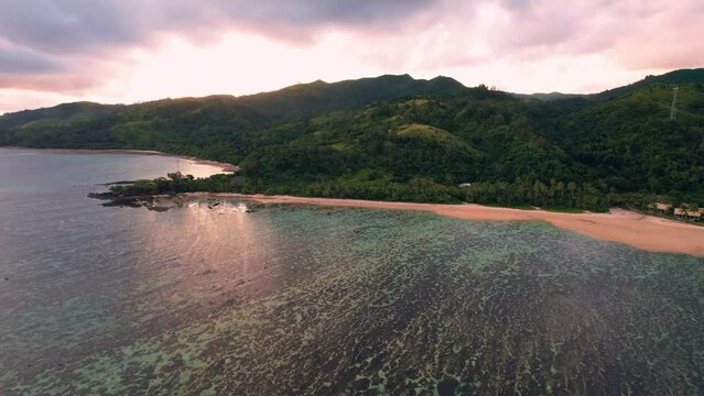 Fiji aerial exotic tropical island paradise coral reef beach sunset ocean