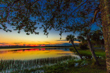 Colorful Sunset over Lake Zobel, George LeStrange Preserve, Fort Pierce, Florida
