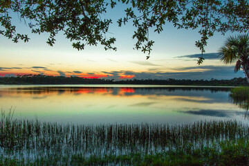 Colorful Sunset over Lake Zobel, George LeStrange Preserve, Fort Pierce, Florida