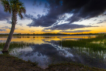 Colorful Sunset over Lake Zobel, George LeStrange Preserve, Fort Pierce, Florida