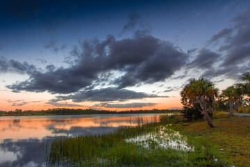 Fototapeta premium Colorful Sunset over Lake Zobel, George LeStrange Preserve, Fort Pierce, Florida