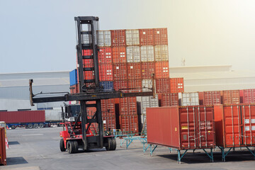 Logistics and transportation of container ship terminals and container forklifts Transport cargo...