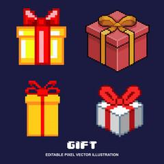 Pixel gift set icon design vector. editable vector